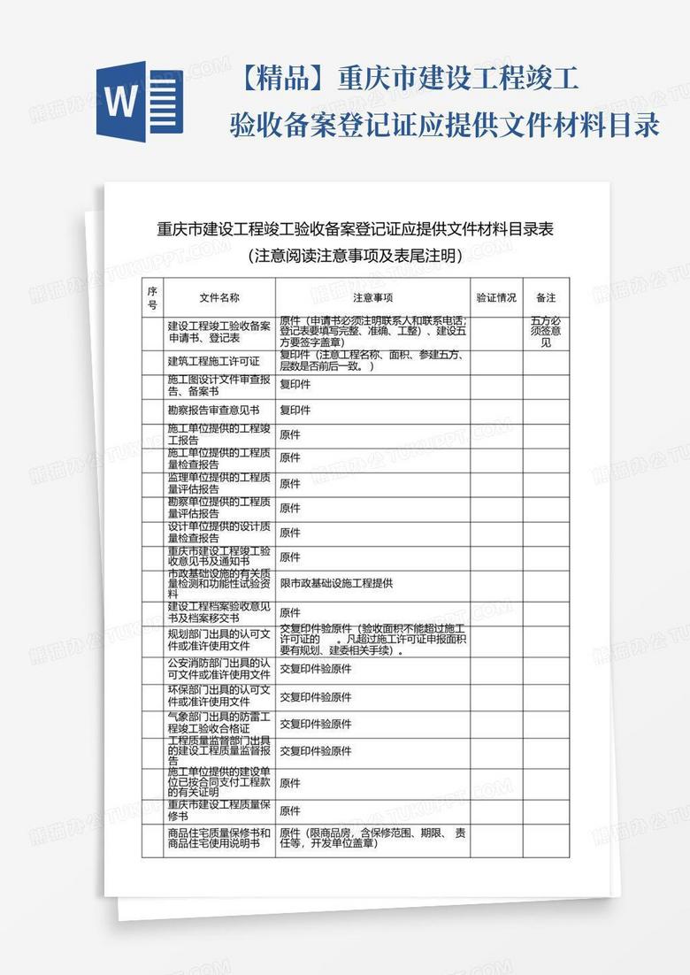 重庆市项目备案所需资料