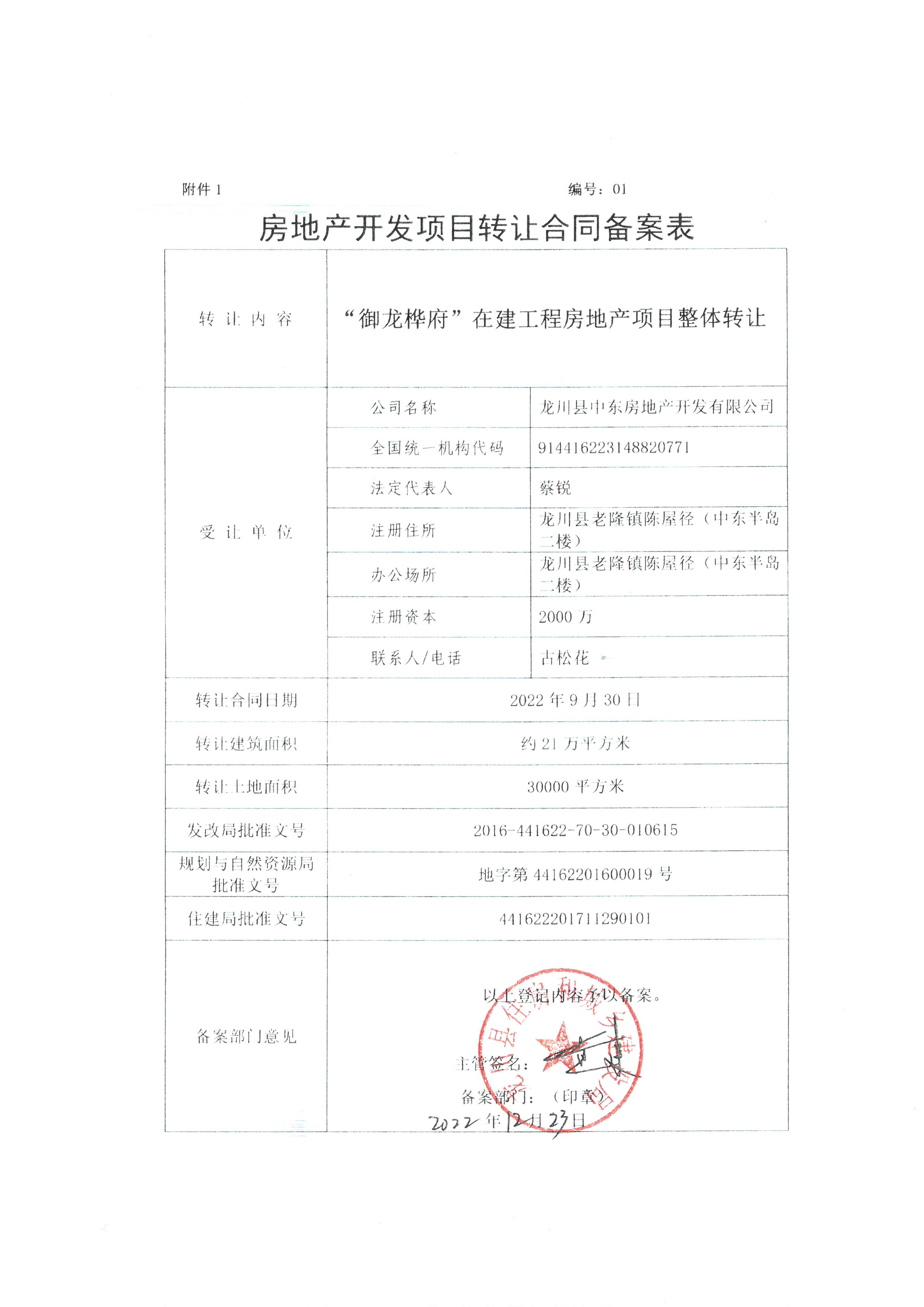上海金山御府家园房产建设备案表